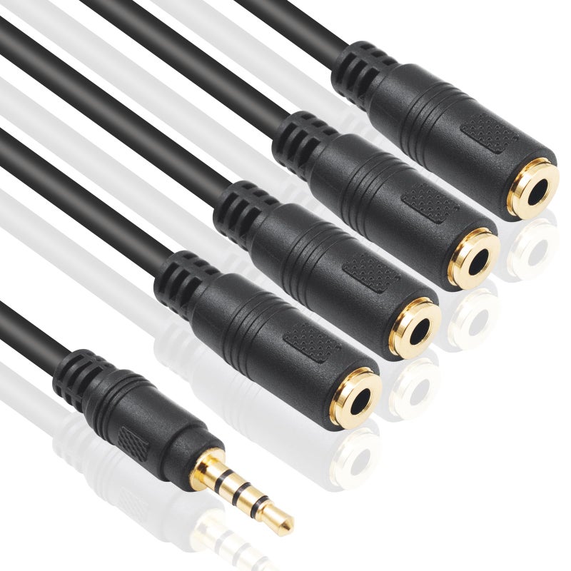 Poyiccot 3.5mm Splitter Mic and Audio Cable, 3.5mm Headphone Splitter 1 to 4 Ways (1/8") TRRS Male to Female Aux Headphone Cable for Earphone & Headset Phone - Image 3